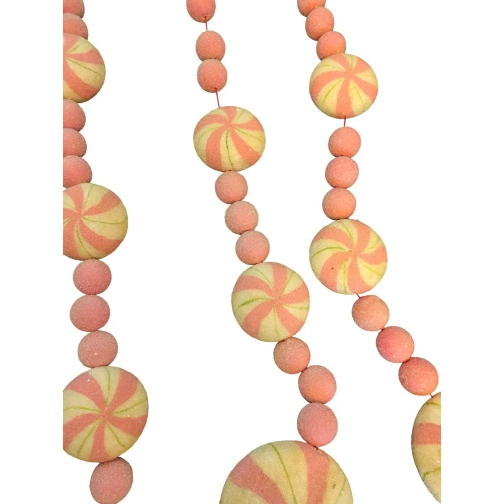 Pink and Cream‎ Peppermint Candy Christmas Garland Set of 3 Sugared Foam 35 Inch